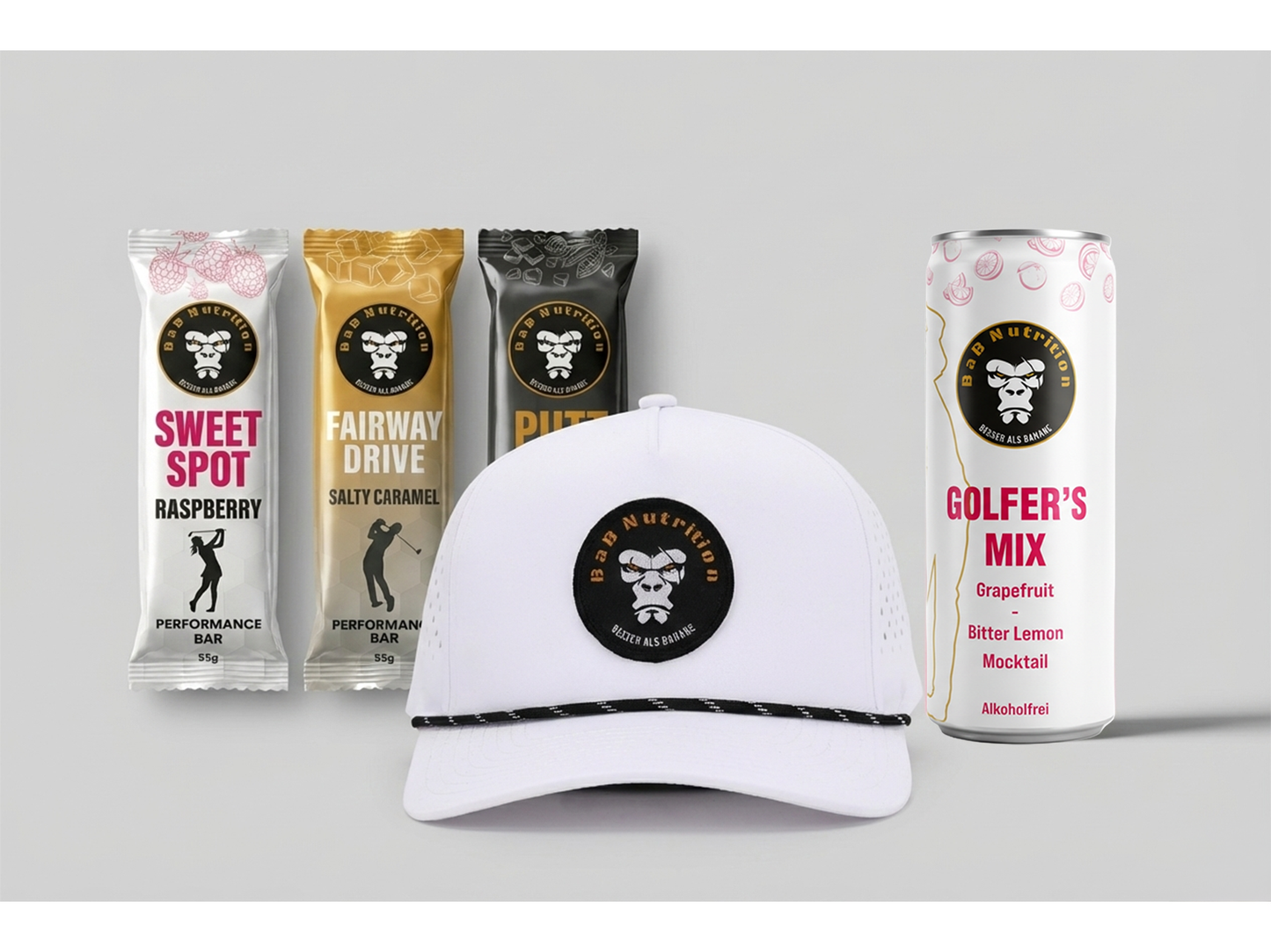 BaB Nutrition Golfer's Mix – Erfrischendes Golf-Getränk Grapefruit-Tonic in der 330ml Dose und funktionale Proteinriegel für die Golfrunde. Ideale Golf-Verpflegung für konstante Energie auf dem Green.